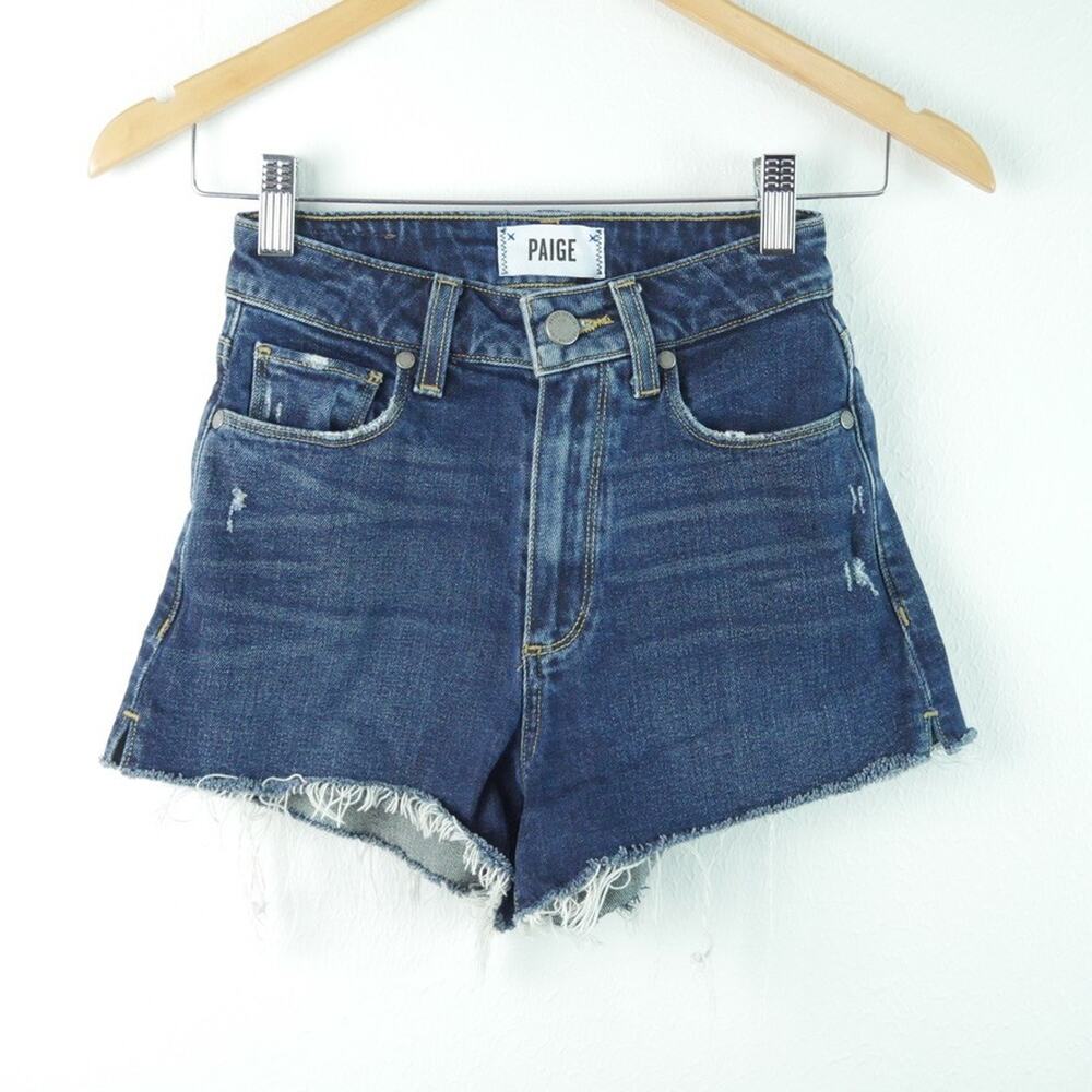 Paige Margot Short Size 23 High Rise Denim Blue Jean Short Shorts Distressed - Picture 1 of 10